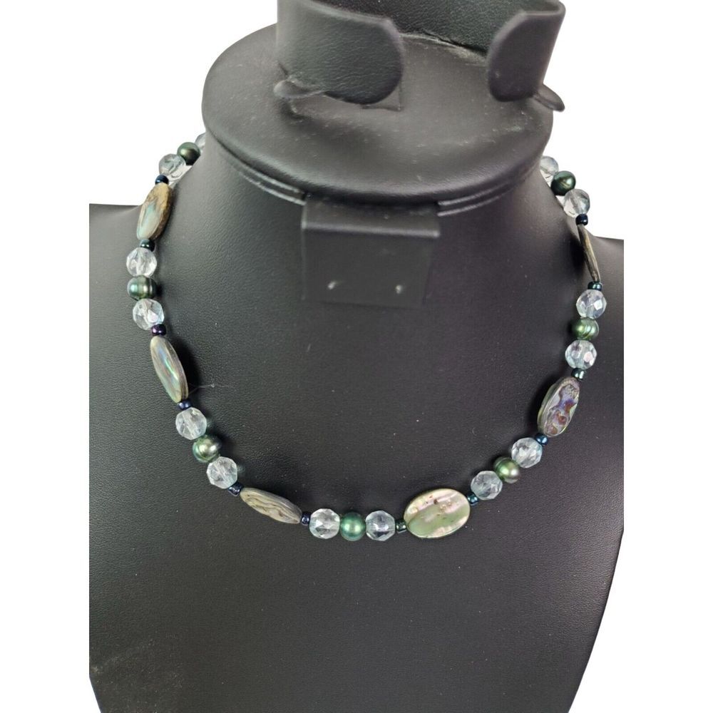 Paua Shell Blue Green‎ Beaded Choker Necklace Boho Style